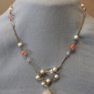 Rose Quartz Bead & Freshwater Pearl Necklace with Matching Earrings