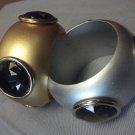 Wood Wide and Big Stone Bangle Gold