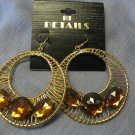 Large Wire Wrapped Gold Hoop Earrings with Gemstone Detail