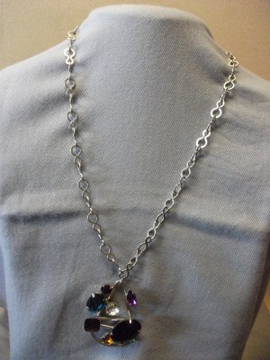 Multishape Multicolor Gemstone Silver  Necklace with Matching Earrings