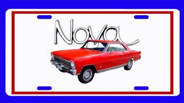 NEW 1966 Red Chevy Nova w/ Nova Logo License Plate FREE SHIPPING!