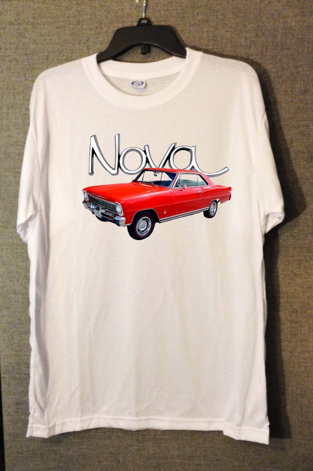 New Red 1966  Chevy Nova white T-shirt  (Large)