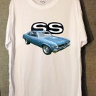 New Blue 1972 Chevy Nova SS LOGO white T-shirt