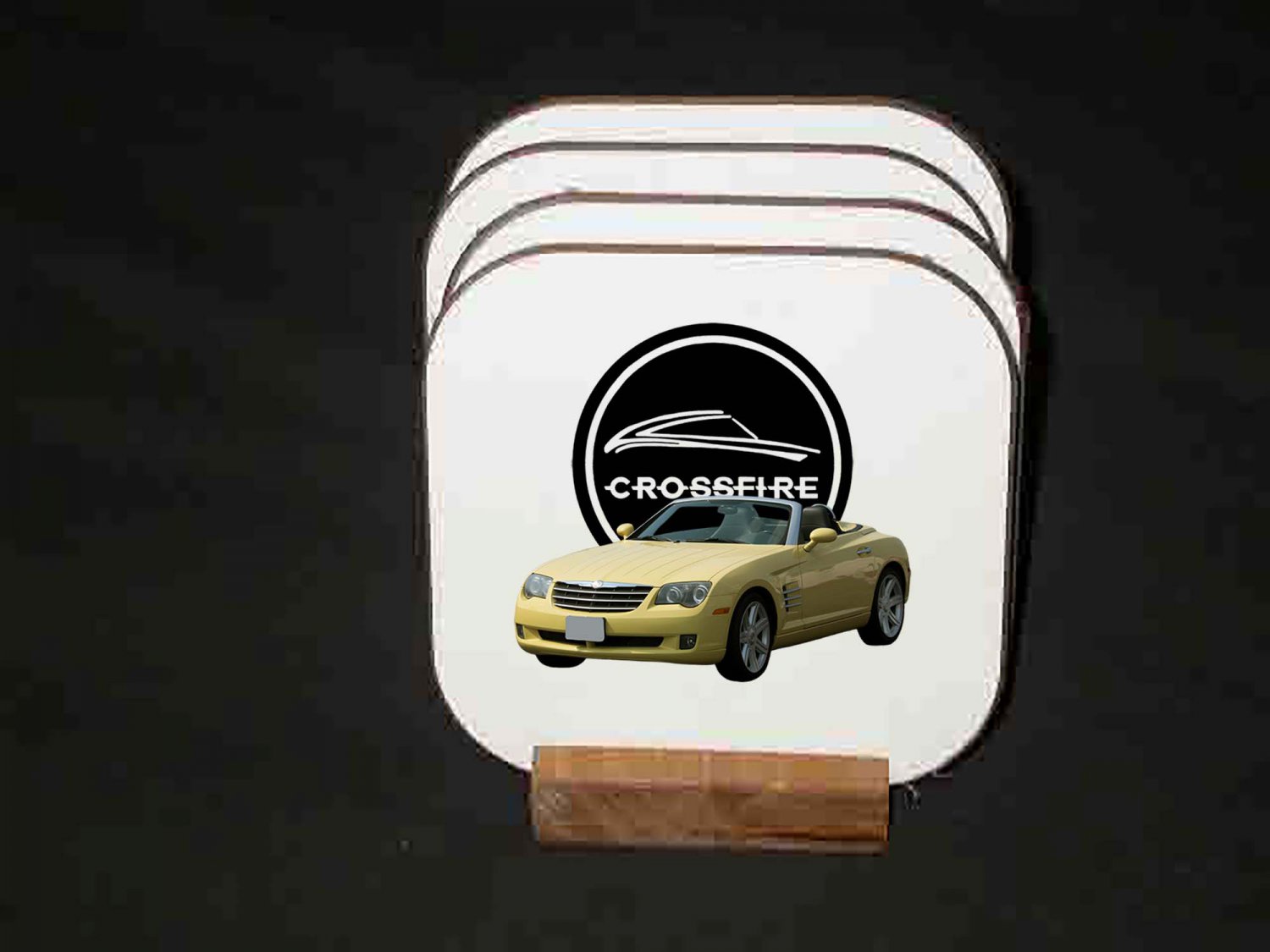 Beautiful 2005 yellow Chrysler Crossfire Hard Coaster set!