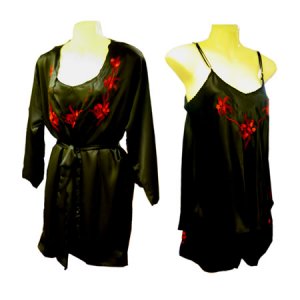 Sirisha Satin Robe, Cami, Tap Pant, G2, SC, Black, XXL