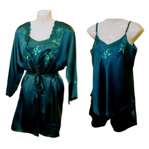 Sirisha Satin Robe, Cami, Tap Pant, G2, SC, Green, Lg