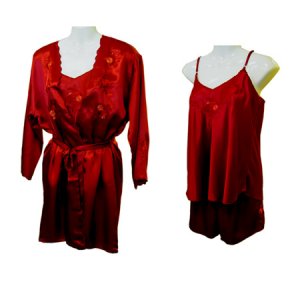 Sirisha Satin Robe, Cami, Tap Pant, G2, SC, Red, Md