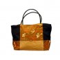 Two Tone Floral Embroidered Silk Handbag, Gold and Brown