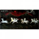 Lacquerware Panel Scene, Inlaid Mother Of Pearl, Running Horses