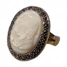 Cameo Ring - 92.5 Sterling Silver, MOP, Marcasite, 6
