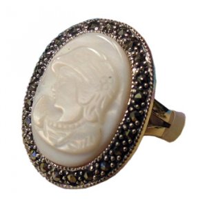 Cameo Ring - 92.5 Sterling Silver, MOP, Marcasite, 8