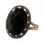 Faceted Black Agate Ring - Sterling Silver/Marcasite, 9