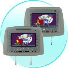 Headrest DVD Player and NES Emulator- 7 Inch LCD -Pair -Grey New