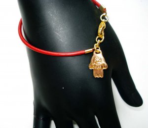 Gold plate double hamsa charm bracelet red cord kabbalah judaica