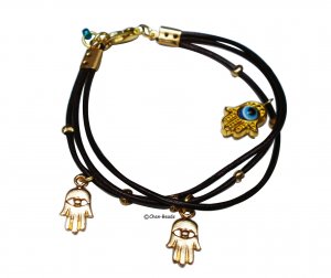 Triple Hamsa multi leather strands bracelet
