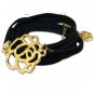 Black suede leather wrap bracelet with Elegant Rose charm