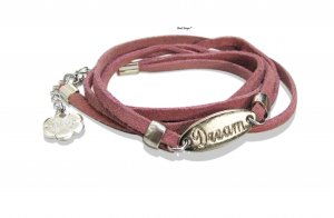 Silver charm on leather wrap bracelet