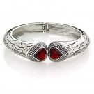 Polished Silver Tone Bangle Bracelet w/Red Hearts