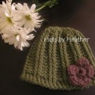 Green cable crochet flower hat