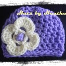 pastel purple/yellow flower beanie