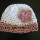 Pink/white flower beanie