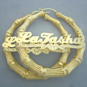 Large 14k Gold Name Bamboo Hoop Earrings 2 7 8 Inch Gb46