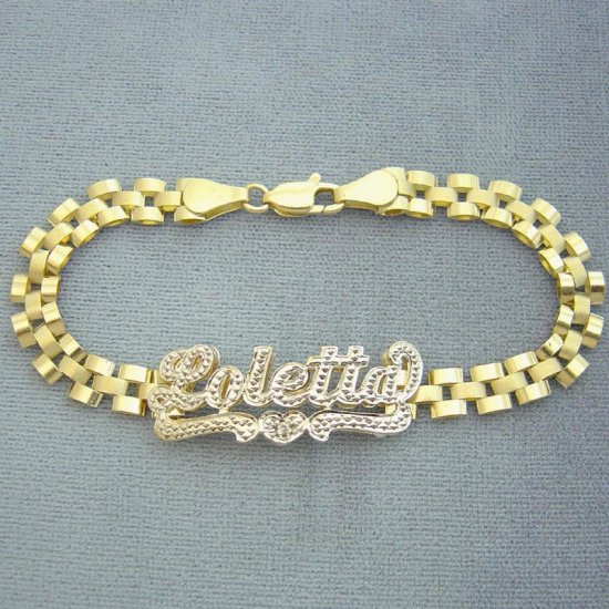 Personalized 10K Solid Gold Name 6mm Bracelet Iced 3D Double Plates