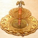 Amber Glass Candy Relish Tray Dish 2 Tiers Vintage Colonial