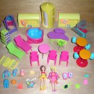 Polly Pocket 2 Dolls, Spa, Store Furniture Lot D