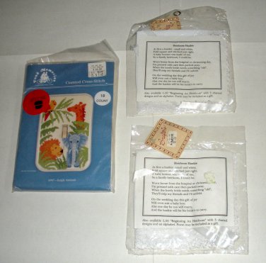 Cross Stitch Switch Plate Jungle Animals, 2 Heirloom Hankie
