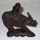 Vintage Wood Carved Chinese Water Buffalo Ox Child Statue Figurine