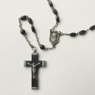 Vintage Rosary Beads, Silver Wood Cross, France