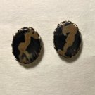 Agate Oval Post Earrings, Black and Tan