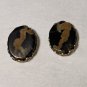 Agate Oval Post Earrings, Black and Tan
