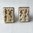 Vintage Carved Ivory Cufflinks Silver, HK PD