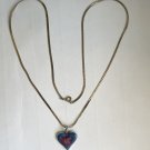 Vintage Enamel Heart Pendant Necklace Silver Tone Chain