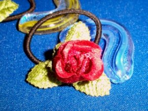 Rose Bud Set Ponytail Pigtails Hair Accessory Barrette  OOAK