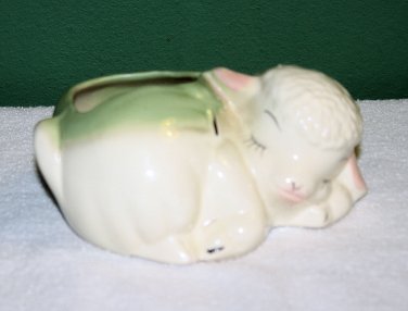 VINTAGE AMERICAN BISQUE SLEEPING EASTER LAMB PLANTER