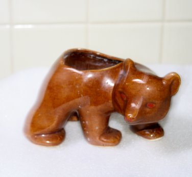 Vintage Brown Walking Bear Pottery Planter