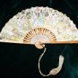 Antique Silk Hand Painted Inlaid Ornate Samurai Geisha Fan