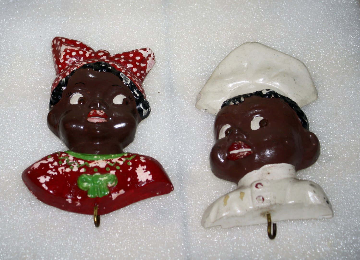 Vintage Pair of Black Americana Chalkware Mammy & Chef Pot Holder Wall