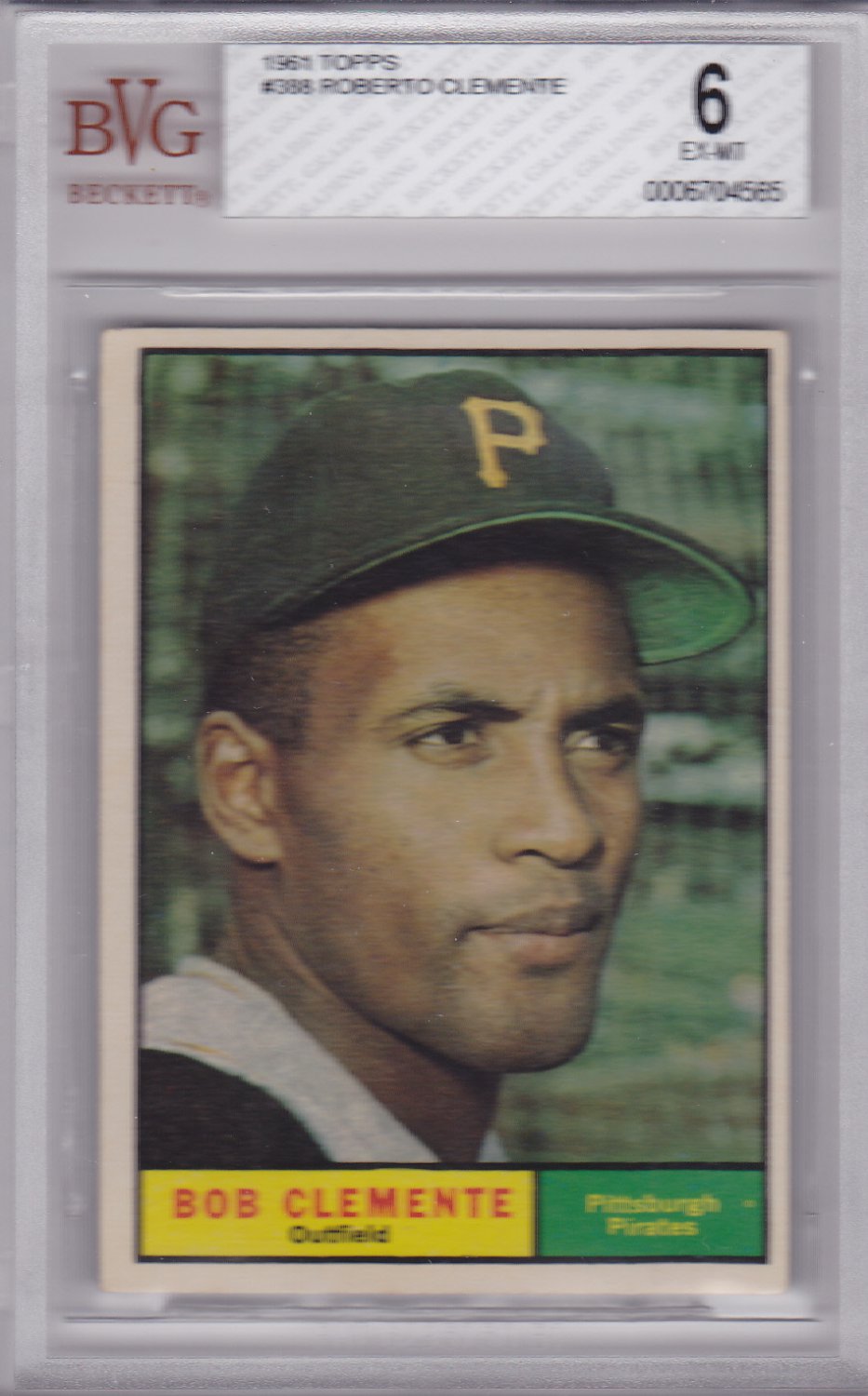 Bob Clemente 1961 Topps 388 Baseball Card BVG 6 EXMT