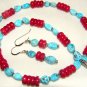 Turquoise & Red Coral with Earrings