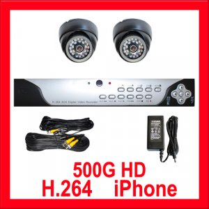 2 Camera H.264 Video CCTV Security Surveillance System 500GB HDD Real Time Night Vision Color CCD
