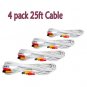 4 PACK 25' 25FT POWER VIDEO CCTV BNC SECURITY CAMERA CABLE