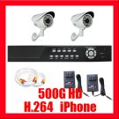 2 Cameras  500GB H264 Outdoor Home Security System 633L