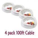 4 PACK 100FT POWER VIDEO CCTV BNC SECURITY CAMERA CABLE