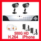 4 CH DVR 2 Camera H.264 500GB Outdoor Security System
