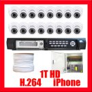 16 CAMERA INDOOR DOME SECURITY DVR SYSTEM H.264  1TB