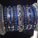 Indian Ethnic Bridal Bangles Silver Tone Blue Kada Size 2.4(XS) 2.6(S) 2.8(M)